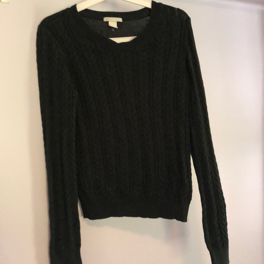 Green cable knit sweater
